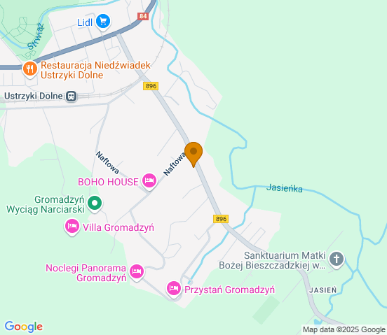 Mapa dojazdu do warsztatu samochodowego w miejscowości Ustrzyki Dolne