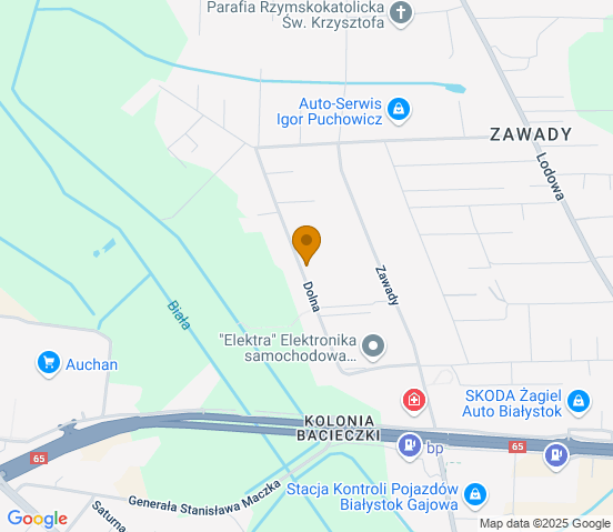 Mapa dojazdu do warsztatu samochodowego w miejscowości Białystok