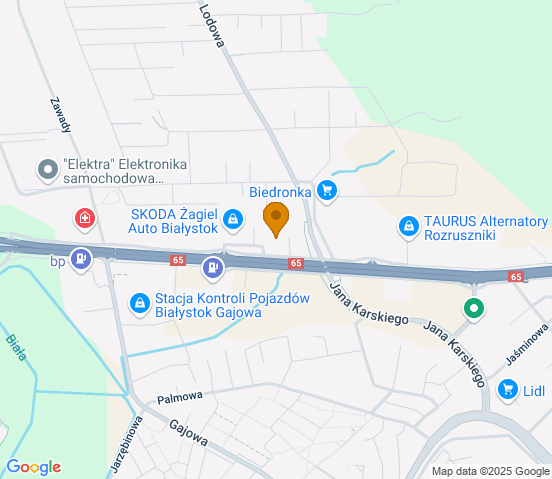Mapa dojazdu do warsztatu samochodowego w miejscowości Białystok