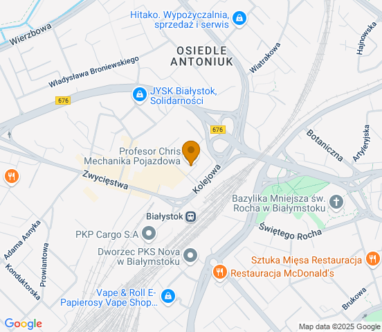 Mapa dojazdu do warsztatu samochodowego w miejscowości Białystok