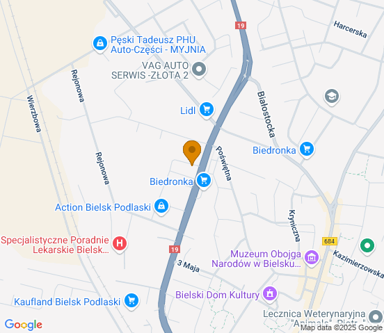 Mapa dojazdu do warsztatu samochodowego w miejscowości Bielsk Podlaski