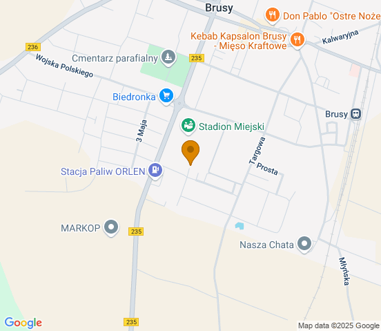 Mapa dojazdu do warsztatu samochodowego w miejscowości Brusy