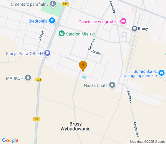 Mapa dojazdu do warsztatu samochodowego w miejscowości Brusy