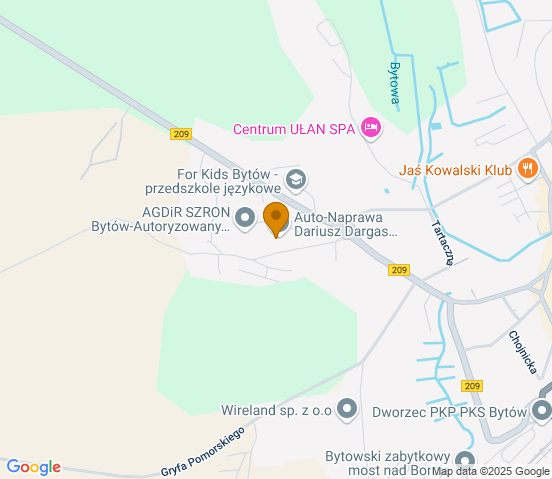 Mapa dojazdu do warsztatu samochodowego w miejscowości Bytów