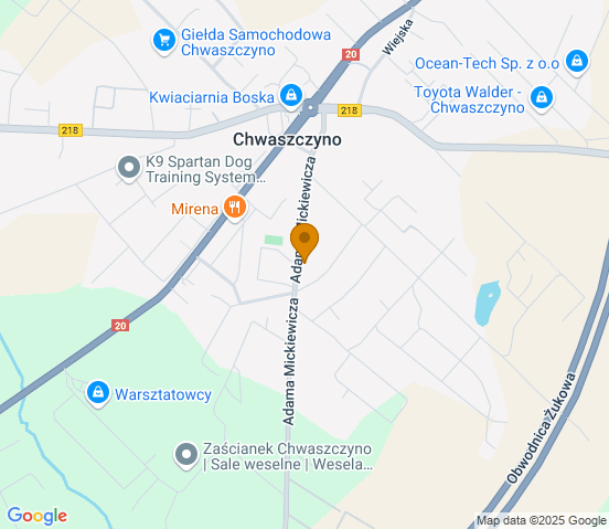 Mapa dojazdu do warsztatu samochodowego w miejscowości Chwaszczyno