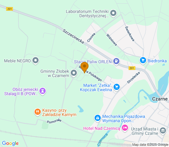 Mapa dojazdu do warsztatu samochodowego w miejscowości Czarne