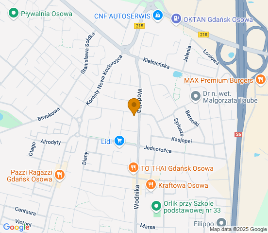 Mapa dojazdu do warsztatu samochodowego w miejscowości Gdańsk