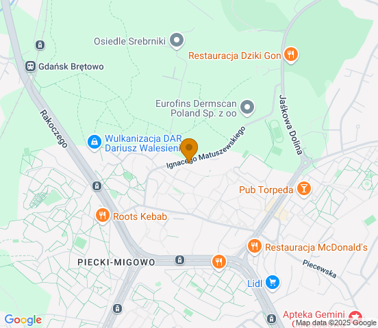Mapa dojazdu do warsztatu samochodowego w miejscowości Gdańsk