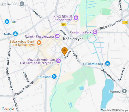 Mapa dojazdu do warsztatu samochodowego w miejscowości Kościerzyna
