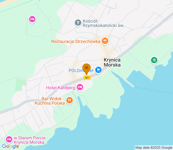 Mapa dojazdu do warsztatu samochodowego w miejscowości Krynica Morska