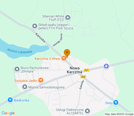 Mapa dojazdu do warsztatu samochodowego w miejscowości Nowa Karczma