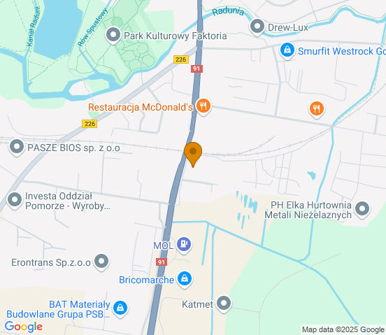 Mapa dojazdu do warsztatu samochodowego w miejscowości Pruszcz Gdański