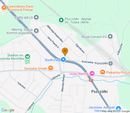 Mapa dojazdu do warsztatu samochodowego w miejscowości Pszczółki
