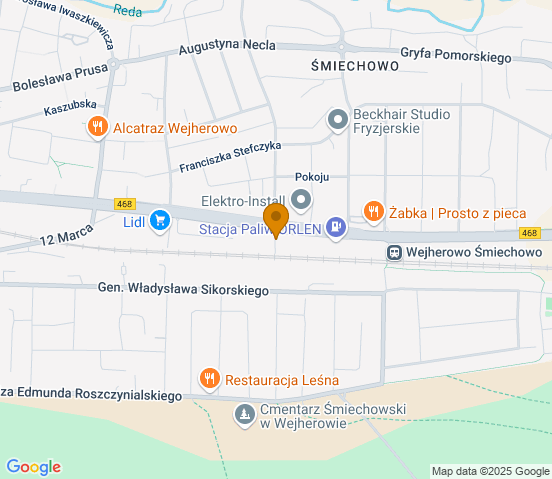 Mapa dojazdu do warsztatu samochodowego w miejscowości Wejherowo