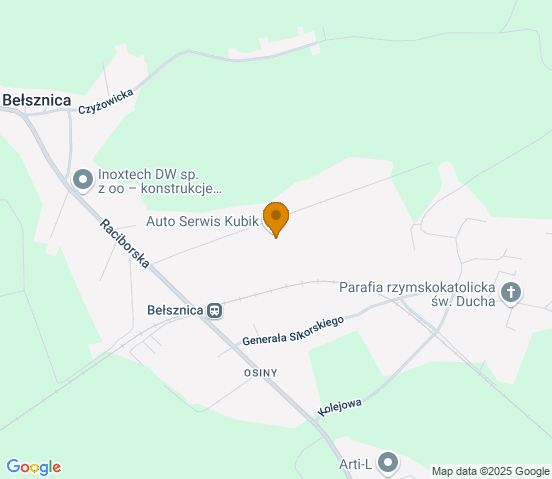 Mapa dojazdu do warsztatu samochodowego w miejscowości Bełsznica