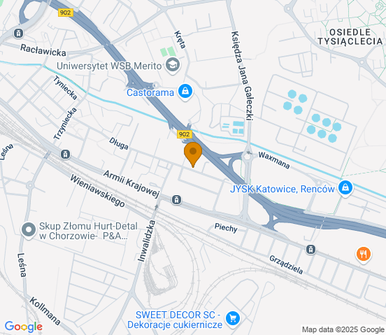 Mapa dojazdu do warsztatu samochodowego w miejscowości Chorzów