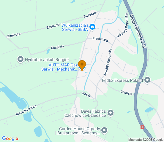 Mapa dojazdu do warsztatu samochodowego w miejscowości Czechowice-Dziedzice