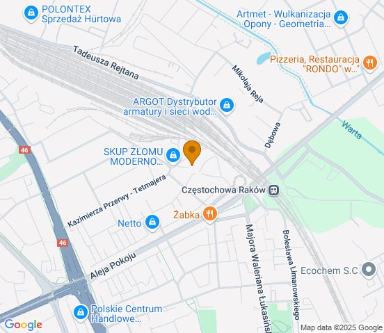 Mapa dojazdu do warsztatu samochodowego w miejscowości Częstochowa