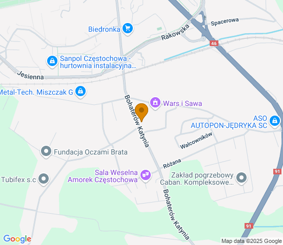 Mapa dojazdu do warsztatu samochodowego w miejscowości Częstochowa