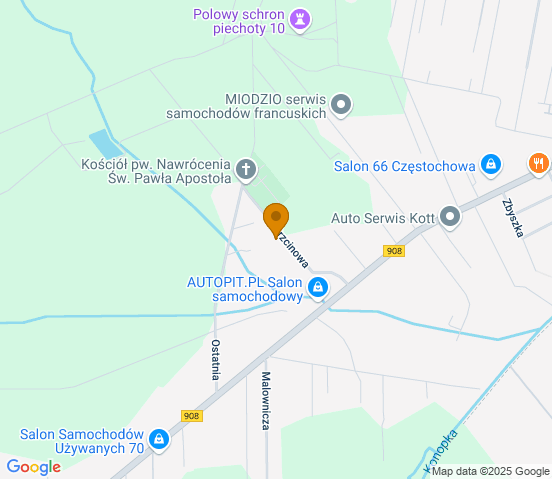 Mapa dojazdu do warsztatu samochodowego w miejscowości Częstochowa