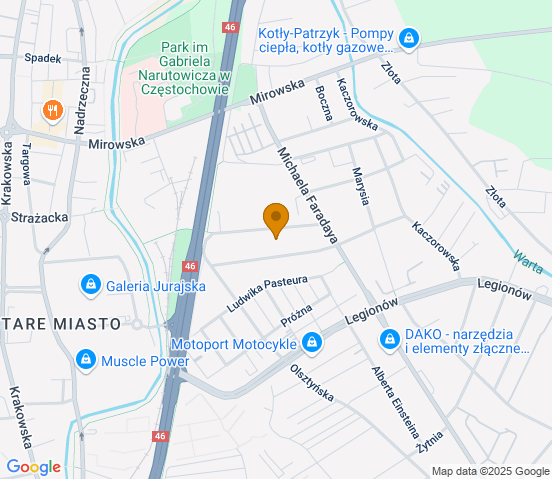 Mapa dojazdu do warsztatu samochodowego w miejscowości Częstochowa