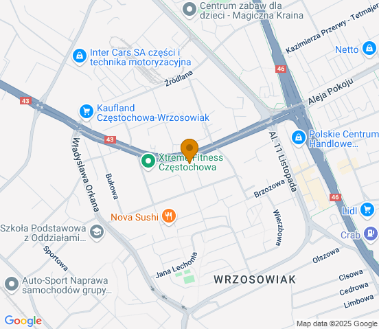 Mapa dojazdu do warsztatu samochodowego w miejscowości Częstochowa