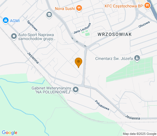 Mapa dojazdu do warsztatu samochodowego w miejscowości Częstochowa