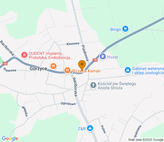 Mapa dojazdu do warsztatu samochodowego w miejscowości Gorzyce
