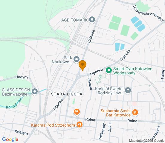 Mapa dojazdu do warsztatu samochodowego w miejscowości Katowice