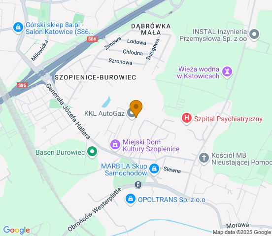 Mapa dojazdu do warsztatu samochodowego w miejscowości Katowice