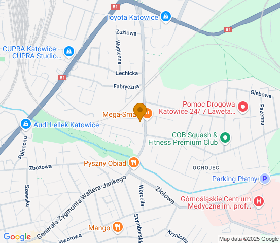 Mapa dojazdu do warsztatu samochodowego w miejscowości Katowice