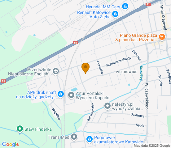 Mapa dojazdu do warsztatu samochodowego w miejscowości Katowice