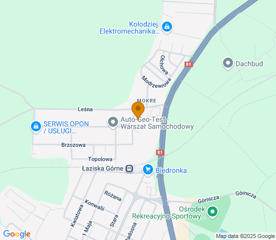Mapa dojazdu do warsztatu samochodowego w miejscowości Łaziska Górne