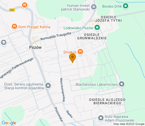 Mapa dojazdu do warsztatu samochodowego w miejscowości Pszów
