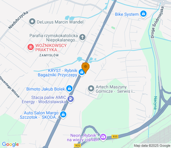 Mapa dojazdu do warsztatu samochodowego w miejscowości Rybnik