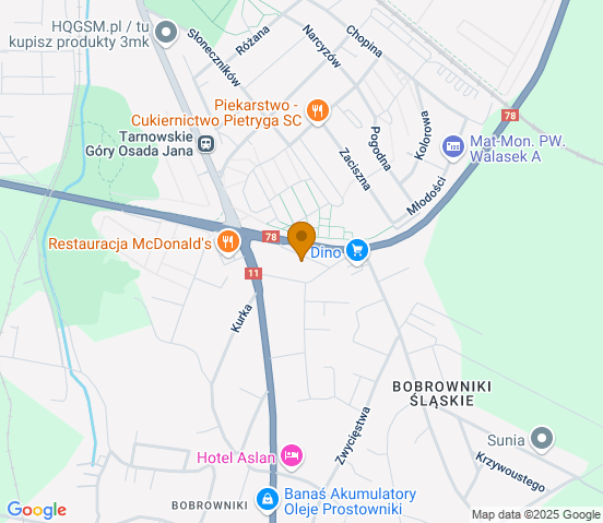 Mapa dojazdu do warsztatu samochodowego w miejscowości Tarnowskie Góry