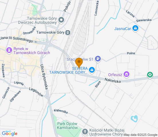 Mapa dojazdu do warsztatu samochodowego w miejscowości Tarnowskie Góry