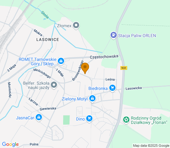 Mapa dojazdu do warsztatu samochodowego w miejscowości Tarnowskie Góry