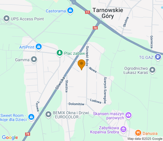 Mapa dojazdu do warsztatu samochodowego w miejscowości Tarnowskie Góry