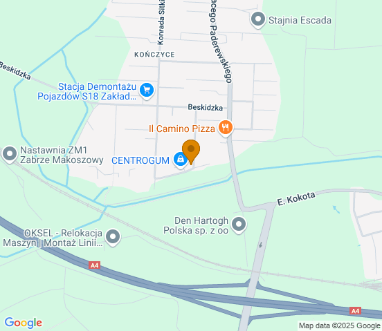 Mapa dojazdu do warsztatu samochodowego w miejscowości Zabrze
