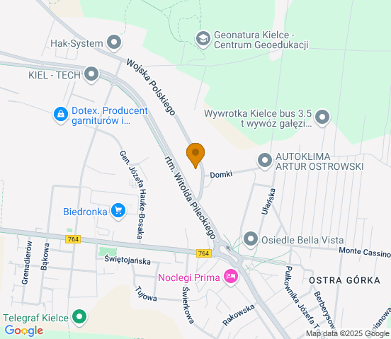 Mapa dojazdu do warsztatu samochodowego w miejscowości Kielce