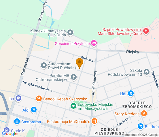 Mapa dojazdu do warsztatu samochodowego w miejscowości Skarżysko-Kamienna