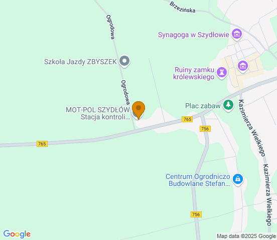 Mapa dojazdu do warsztatu samochodowego w miejscowości Szydłów