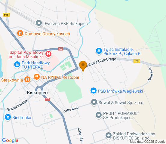 Mapa dojazdu do warsztatu samochodowego w miejscowości Biskupiec
