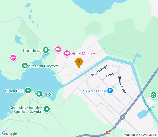Mapa dojazdu do warsztatu samochodowego w miejscowości Giżycko