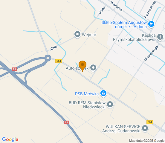 Mapa dojazdu do warsztatu samochodowego w miejscowości Kalinowo