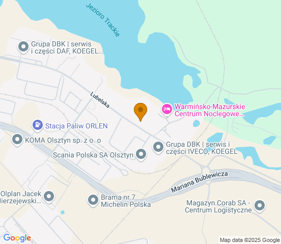 Mapa dojazdu do warsztatu samochodowego w miejscowości Olsztyn