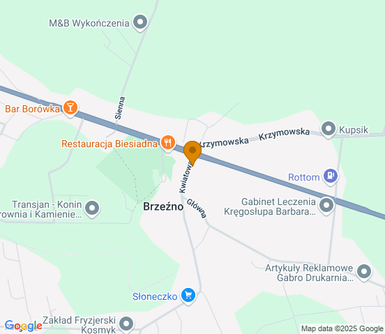Mapa dojazdu do warsztatu samochodowego w miejscowości Brzeźno