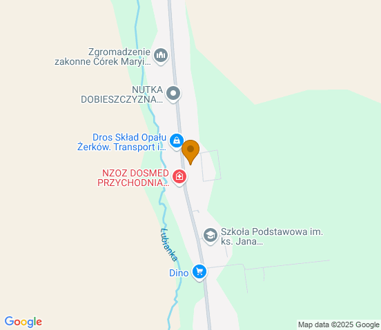 Mapa dojazdu do warsztatu samochodowego w miejscowości Dobieszczyzna