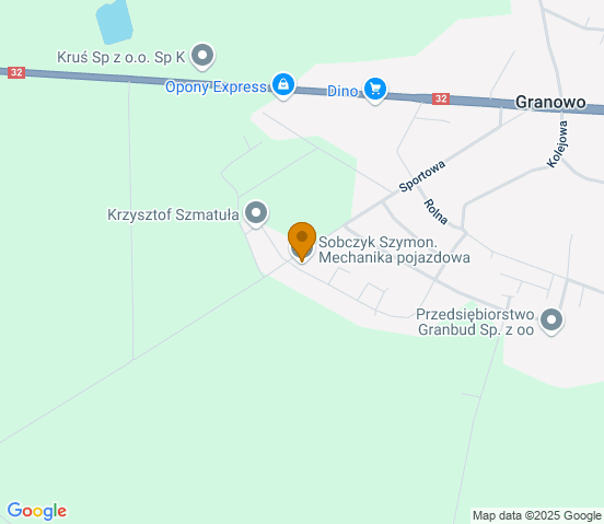 Mapa dojazdu do warsztatu samochodowego w miejscowości Granowo